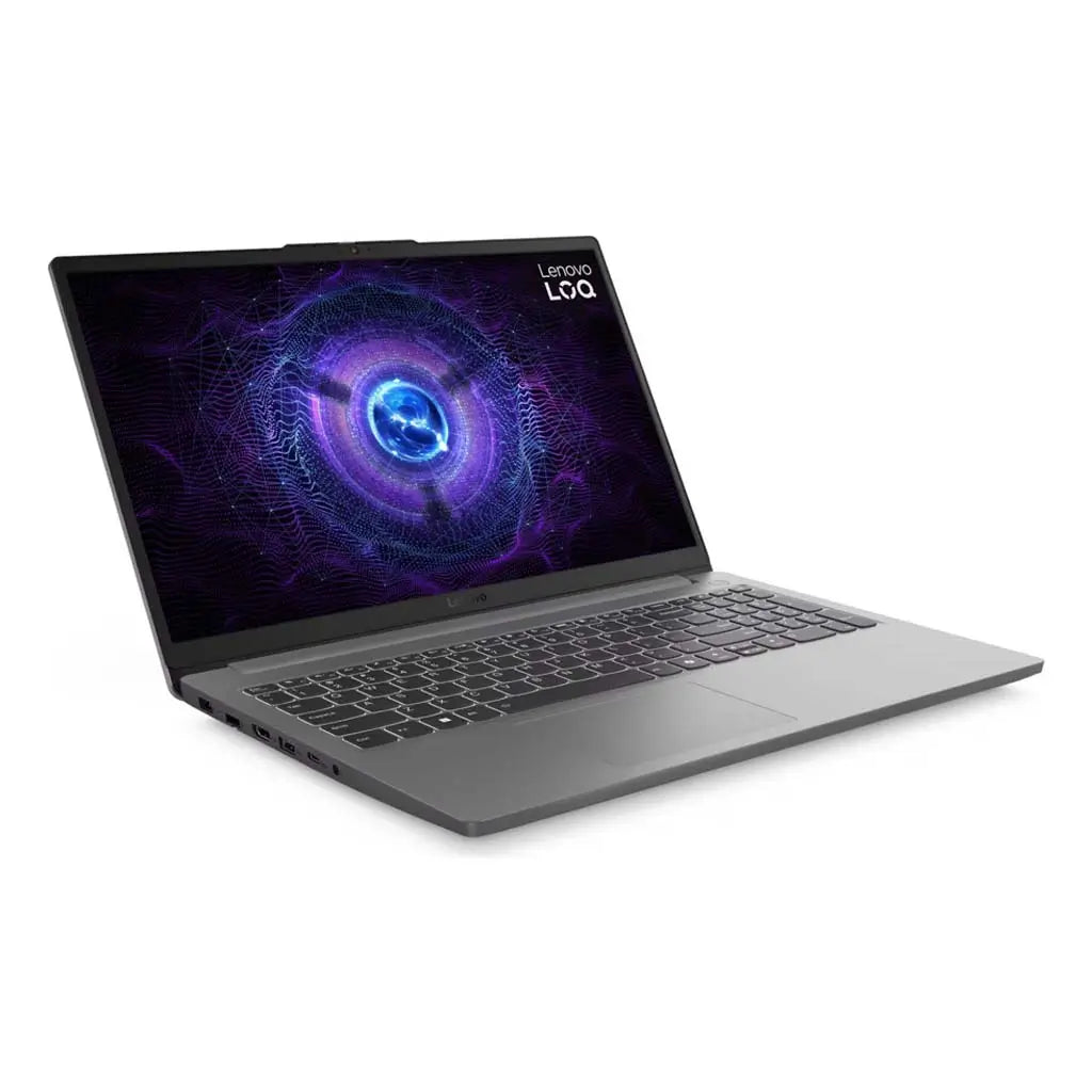 Lenovo LOQ 15IAX9E gaming laptop in Luna Grey with the lid open, showcasing the 15.6-inch FHD display and keyboard, available for purchase in Dubai.
Lenovo LOQ 15IAX9E gaming laptop in Luna Grey with the lid open, showcasing the 15.6-inch FHD display and keyboard, available for purchase in Dubai.